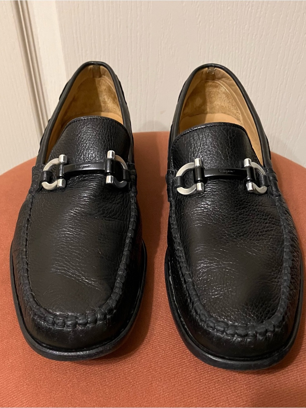 Salvatore Ferragamo GANCINI Loafers TEXTURED LEATHER Black -Sz 7 D Made in Italy - Picture 2 of 16